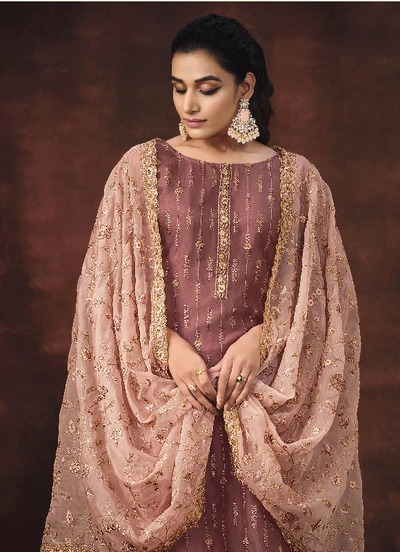 Traditional Function Wear Shimmer Organza Suit, Peach - Pink-2.webp